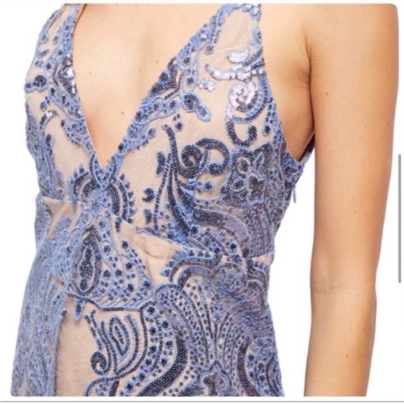 NEW Free People Night Shimmers dress lace mini blue sequined nude look size 2 - Picture 9 of 16
